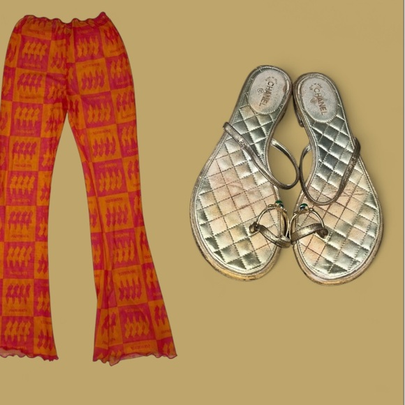 Chanel Gold Sandals Toe Ring Thong 38.5 - Picture 6 of 6